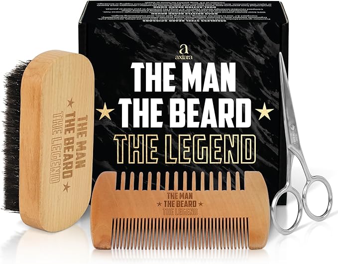 Grooming Gifts for Men - Beard Kit Grooming and Care with Brush, Comb, Scissors & Storage Bag - Anniversary Retirement Birthday Gifts for Men Dad Grandpa, Husband Birthday Gift Ideas