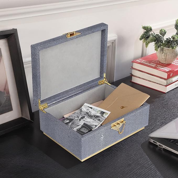 HofferRuffer Elegant Faux Leather Decorative Box, Storage Jewelry Box Organizer, Large Dresser Cosmetic Organizer Holder, Classic Jewelry Accessory Organizer, 11x8x4.8 inches (Grey)