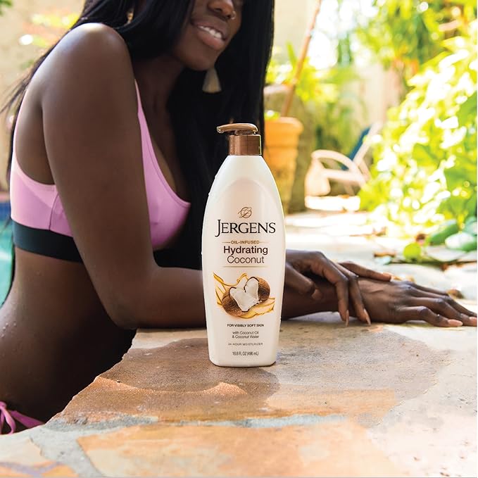 Jergens Hydrating Coconut Body Lotion,Hand and Body Moisturizer,Infused with Coconut Oil,Hydrates Dry Skin Instantly,Dermatologist Tested,16.8 oz,(Pack of 2)