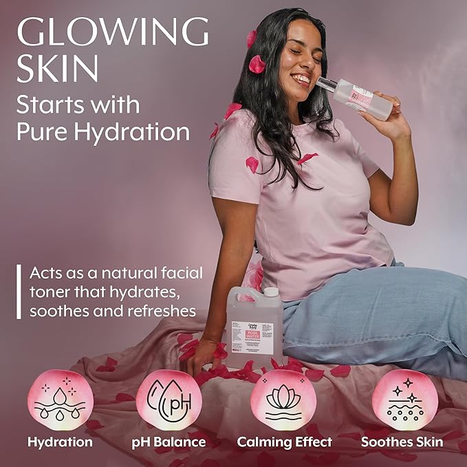 Rose Water Facial Toner - 32oz Bulk Alcohol-Free Vegan All Natural Refreshing for Face and Hair - Uplifts, Calming & Soothing for All Skin Types (Pack of 2)