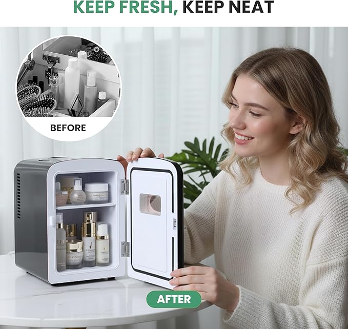 Simple Deluxe 4 Liter/6 Can Mini Fridge with Observation Window, Compact Freon-Free Small Refrigerator, Portable Cooler & Warmer for Skincare, Beverage, Food, Cosmetics, Black