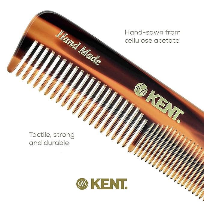 Kent OT Pocket Comb Set - 4.4" Fine Tooth and Wide Tooth Handmade Hair Combs for Men, Women, and Kids - Travel, Beard, and Mustache Grooming Combs, Saw Cut and Hand Polished