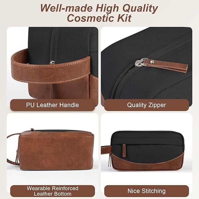 Travel Toiletry Bag for Men, Hanging Toiletry Organizer, Water Resistant Shaving Kit with Large Capacity for Travel Accessories (Black, Medium)