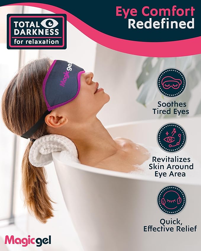 Magic Gel Eye Mask Cold Pack | 2 Pack Cooling Eye Mask for Sleeping | Reuable Cold Eye Mask & Hot Eye Compress with Adjustable Strap | Eye ice Pack for Migraine, Styes, Blepharitis, MGD & Tired Eyes
