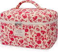 Large Makeup Bag, Cute Cosmetic Bag for Women Girls, Floral Coquette Aesthetic Toiletry Bag, Travel Make Up Organizer Bag (Pink Rose)