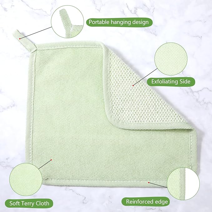 Tudomro 10 Pcs Exfoliating Washcloths Double Sided Man Wash Cloths Body Face Exfoliating Scrub Cloths for Shower Men Women(10.2 x 8.7 Inch,Light Color)