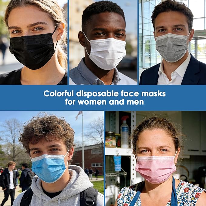 NNPCBT 5 Color Disposable Face Masks 125 Pack,3-Ply Breathable Mask For Adults,Great For Outdoors,Home, Office, School