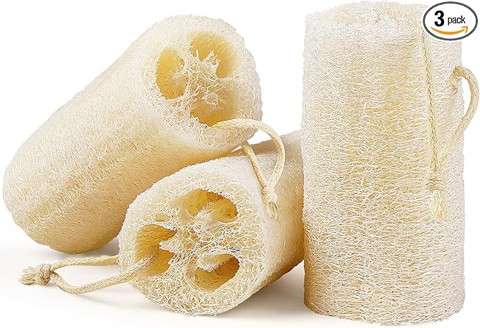 Natural Loofah Body Scrubber Sponge, Set of 3 Organic 5 Inch Luffa for Exfoliating & Smooth Skin Cleansing, Ideal for Men & Women, Spa & Shower Use