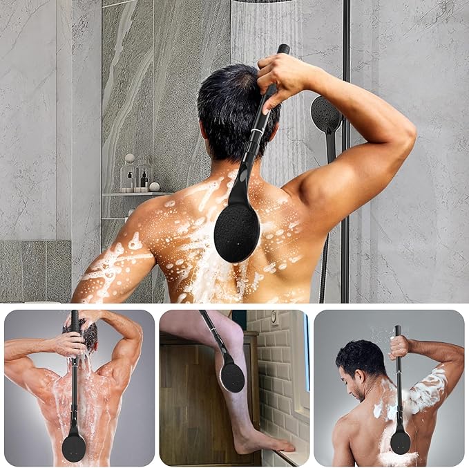 Back Scrubber Anti Slip for Shower, 25.7” Telescopic Back Bath Brush for Shower, Back Scrubber, Exfoliation and Improved Skin Health for Elderly with Limited Arm Movement, Disabled