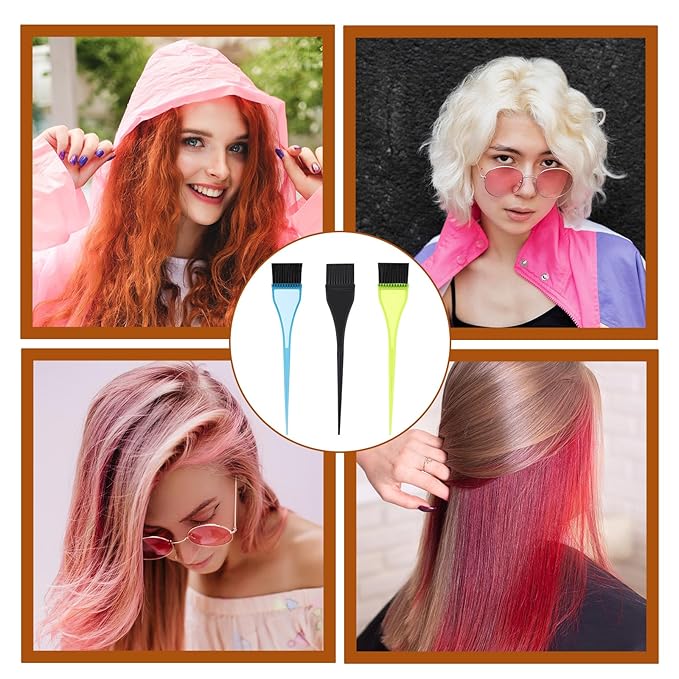 3 Piece Hair Dye Brush Set Reusable Color Tint Applicator Brushes Professional Color Brushes Hair Stylist Supplies for Salon Home DIY Tools(Black, Green, Blue)