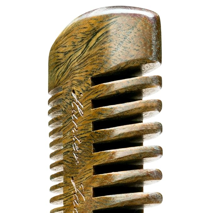 Premium Sandalwood Beard Comb for Men - Natural Wooden Comb with Dual Fine & Coarse Teeth, Anti-Static Mustache Comb, No Snag or Pull, Pocket Size with PU Leather Case, Ideal Grooming Kit for Him