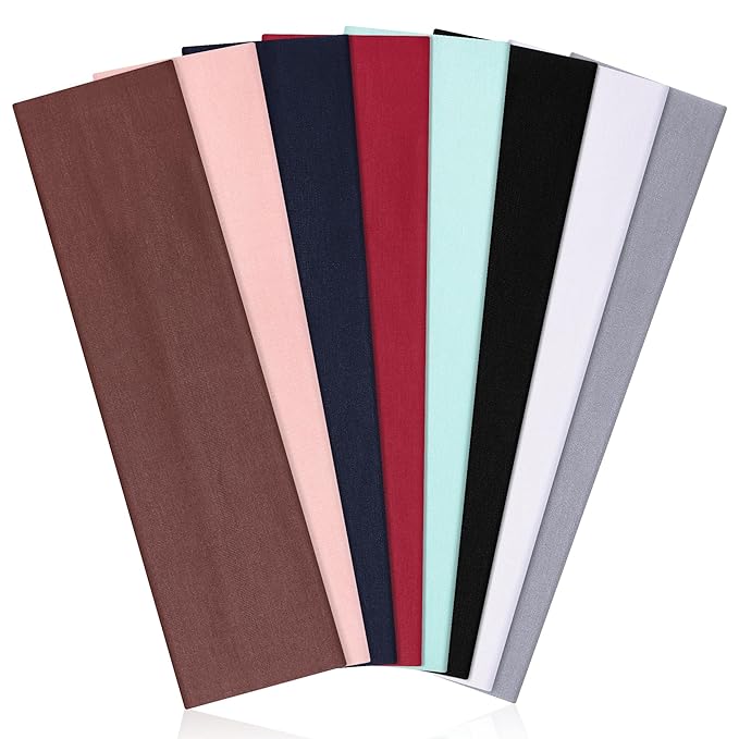 8 Pack Headbands for Women Non Slip - Stylish Sports Hair Bands for Women's Hair - Soft Cotton Cloth Stretchy Headbands for Women for Yoga, Outdoor Exercise Running