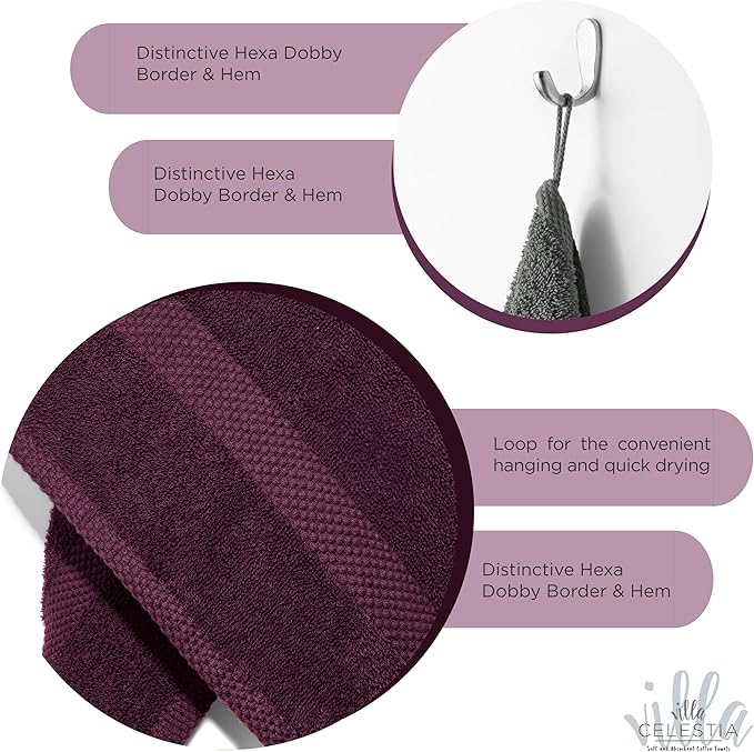 100% Cotton Bath Towel Set of 24-6 Bath Towels, 6 Hand Towels, 12 Wash Cloths, Sustainable, Soft, Highly Absorbent, Combed Cotton 24 Piece Set for Hotels, Spa, Bathroom, Dorm, Burgandy
