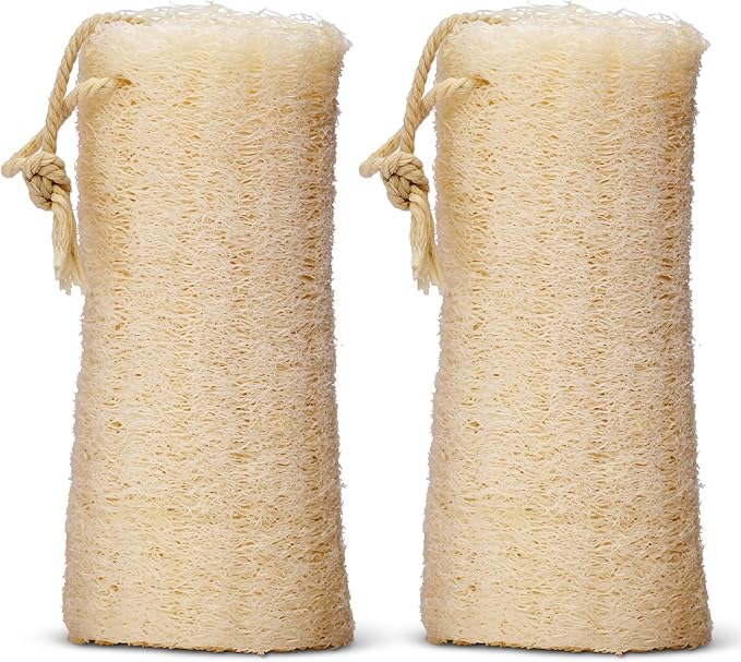 LATHER - Natural Loofah 5-6" (2 Pack) Exfoliating Body Scrubber & Shower Loofah - Gentle Cleansing - Cotton Rope to Hang Dry - Shower Accessories - Plant Based, Vegan, Cruelty Free - Beauty, Skin Care