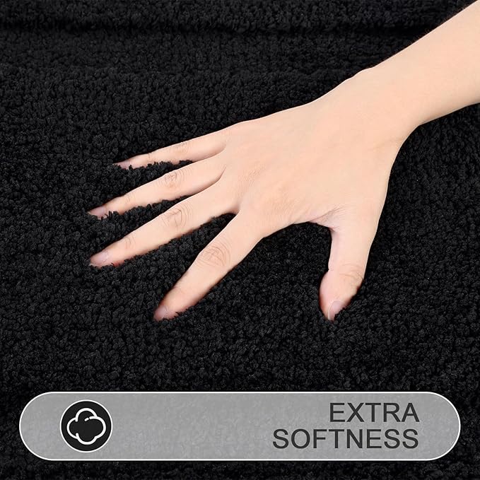 SHACOS Super Soft Black Bathroom Rugs Set of 2 Pieces 32x20 + 24x16 inch Non Slip Washable Plush Bath Rugs Mats Bathroom Carpets for Shower Tub