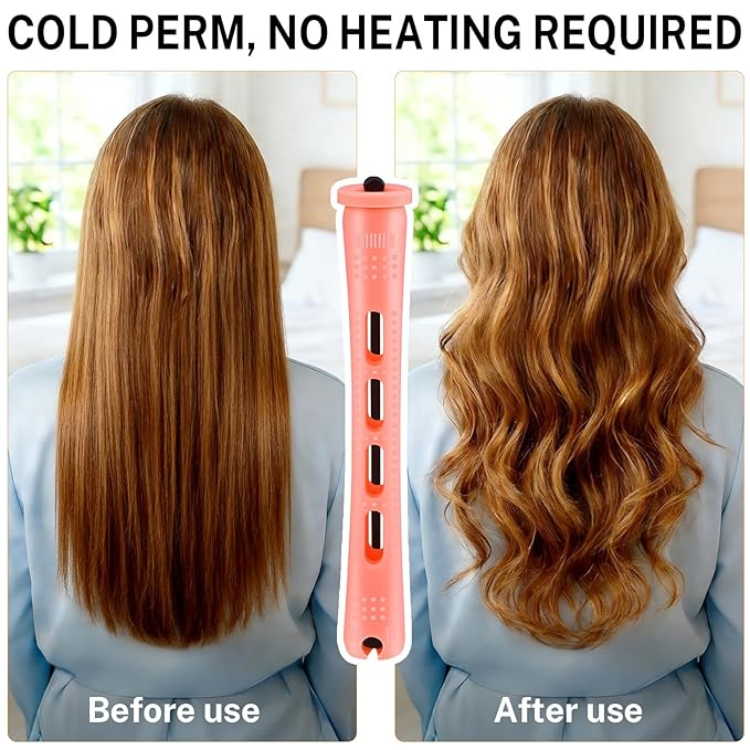 60 Pcs Perm Rods for Long Hair, Cold Wave Perm Rods Set for Women's Long & Short Plastic Curling Rollers for Hair Curling and DIY Hairdressing Styling Tool（0.51 x 3.22 inches）