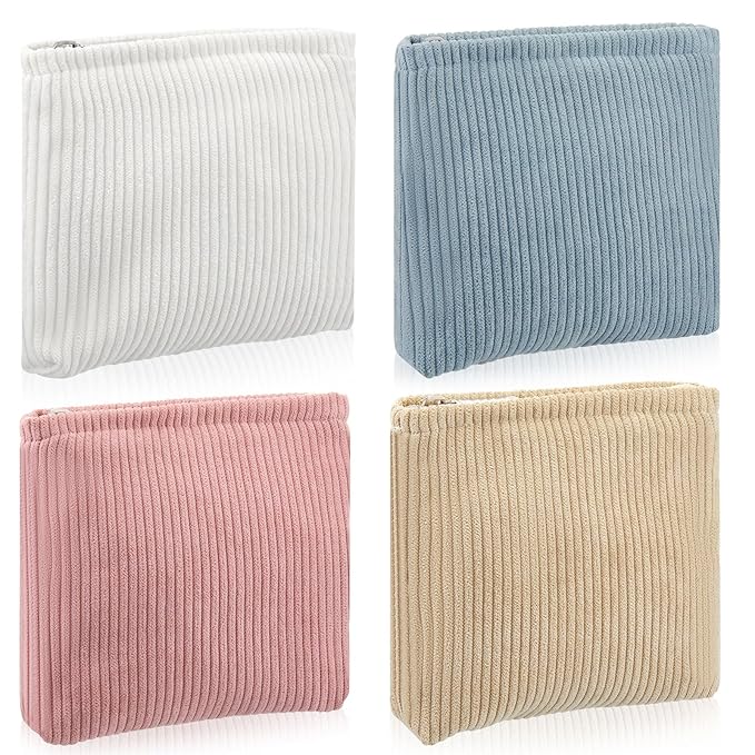 Abbylike 4 Pcs Small Makeup Bag Corduroy Cosmetic Pouch with Zipper Portable Little Bags for Purse Mini Pouch Cute Makeup Purse for Coin Essentials Items Women(Plain)