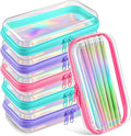 Sanwuta 6 Pcs Clear Hard Zipper Case Plastic Zipper Pouches Transparent Makeup Bag Pencil Case Pouches Toiletry Diaper Bag for Travel Toy Storage Organizer Bins(Holographic,7.48 x 3.94 x 2 Inch)