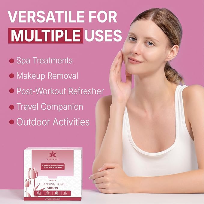 Mother's Day Gifts for Mom from Daughter Son, Disposable Face Towels XL 50 Count, Ultra Soft Facial Tissues for Sensitive Skin, Makeup Remover Dry Wipes, Best Mom Birthday Gift Ideas