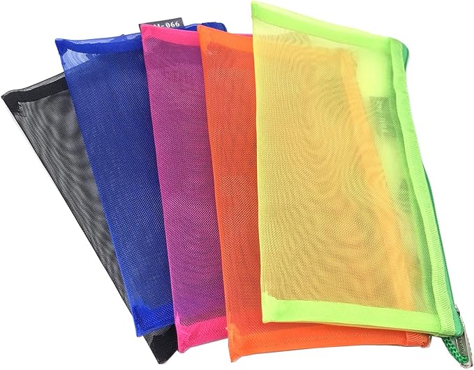 Pack of 5 pcs Multipurpose Nylon Mesh Cosmetic Bag Makeup Travel Cases Pencil Case Travel Organizers