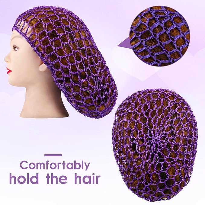 Waydress 2 Pieces Mesh Hair Net Rayon Knit Snood Women Crocheted Sleep Cap (Purple and Blue)