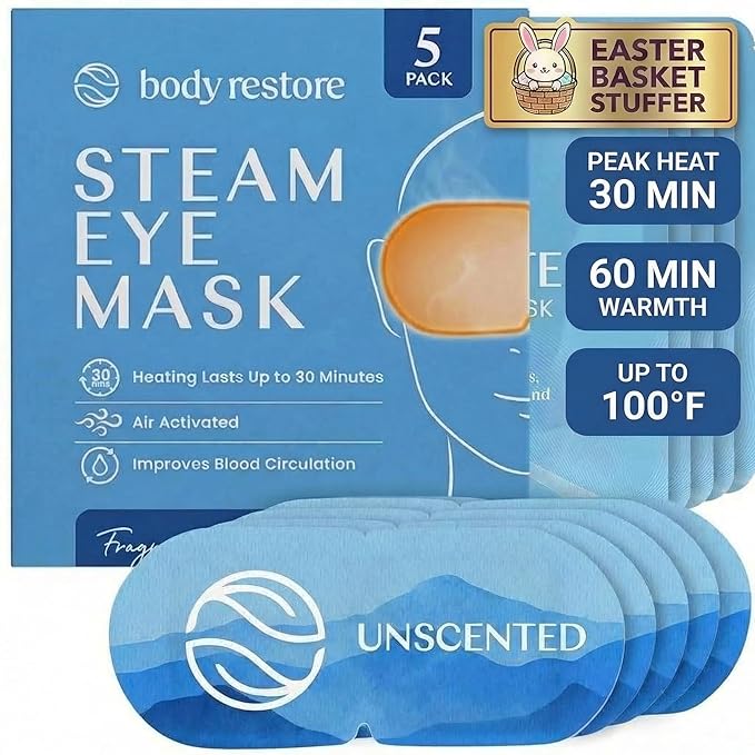 Body Restore Heated Eye Mask 5 Pack – Easter Basket Stuffers, Easter Birthday Gifts for Women & Men, Steam Warm Compress for Dry Eyes, Stye Eye Treatment, Eye Patch – Unscented
