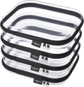 YQBRA 4 Pack Clear Hard Shell Zipper Case, See-Through Hard Plastic Organizer Pouches with Zipper for Travel, Toiletries, Makeup, Toy, Electronics & Pencils - Crush-Resistant Storage (M Black)