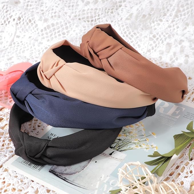DRESHOW 8 Pack Knotted Headbands for Women Wide Turban Headband Yoga Exercise Ribbing Hair Hoop Hair Bands Accessories