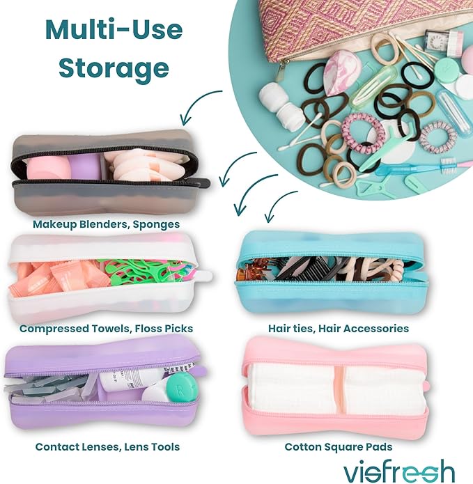 Cotton Pad Swab Travel Case – 2-in-1 Portable Waterproof Qtips Dispenser for Cotton Square Pad & Qtip, Floss, Bobbi Pin, Nail Kit, Hair Accessories Organizer TSA Compliance – VISFRESH (Peach Sunrise)