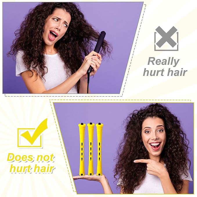 WILLBOND 60 Pcs Perm Rods for Long Hair Plastic Curl Rods Cold Wave Irons Curling Roller for Hair Styling Hairdressing Tools(0.28 Inch,Yellow)
