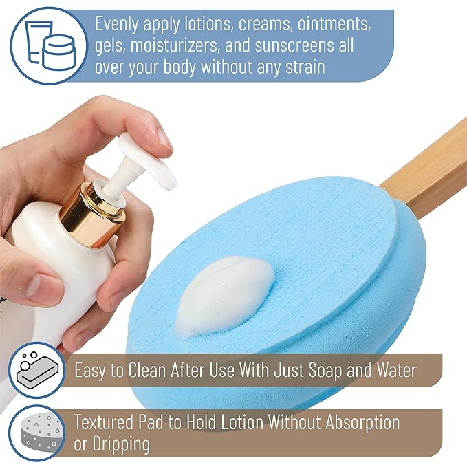 Slick- Lotion Applicator, 17 Inch, Blue, Back Applicator Lotion, Certified Organic, Easy Reach Washable, Self Tanner for All Skin Tone