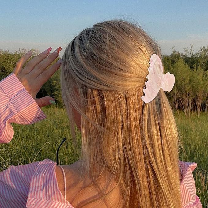 2 Pack Hair Claw Clips for Women Acrylic Claw Clips for Thick Hair Non-slip Clip for Hair Large Claws Hair Accessories for Women and Girls（White&Pink