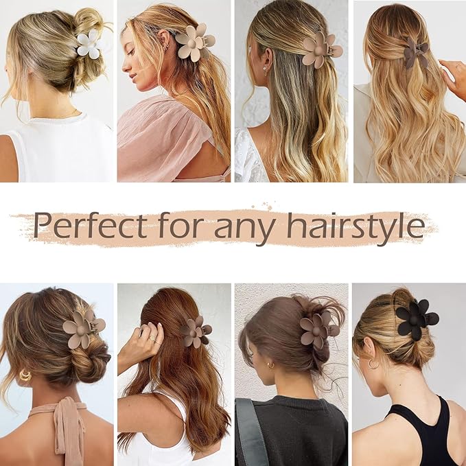 Flower Hair Clips 8PCS, Large Claw Clips for Women Girls Thick Thin Hair, Strong Hold Non slip Big Matte Dasiy Jaw Clamps Hair Accessories 8 Colors