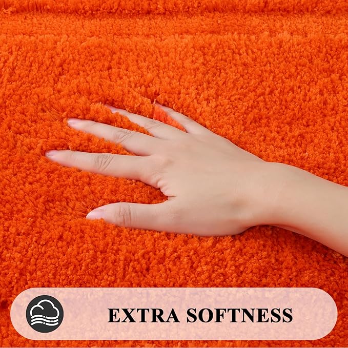 SHACOS Super Soft Bathroom Runner Rugs Set of 2 Pieces 47x20 + 32x20 inch Non Slip Washable Bath Runner Bath Mats Plush Bath Rug Runners Absorbent Bathroom Carpet, Orange