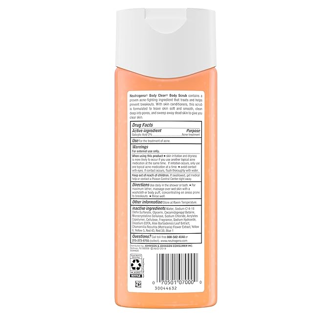 Neutrogena Body Scrub, Oil Free, Acne | With Salicylic Acid | For Back, Chest & Shoulders | 8.5 fl. oz | Pack of 2