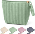 MAGEFY Mini Makeup Bag, Cute Small Makeup Bag for Purse Corduroy Cosmetic Bag for Women with Slip-in Pockets Travel Purse Essentials Lipstick Bag(Green,Mini)