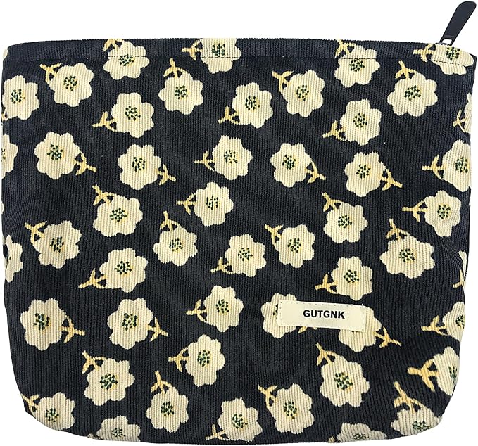 GUTGNK Corduroy Ladies Cosmetic Bag, Large Capacity Canvas Cosmetic Bag Travel Toiletry Bag Accessories Organizer, Black Plum