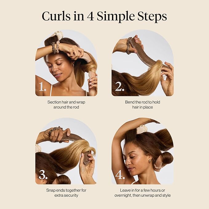 Kitsch Satin Hair Curlers, Heatless Curling Rod - Jumbo Flexi Rod for Heatless Curls Overnight, Comfortable Hair Curlers to Sleep In for Frizz-Free, No Heat Damage Styling - 4pcs Eucalyptus