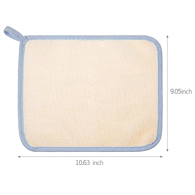 Tatuo 5 Pcs Exfoliating Face and Body Wash Cloths Towel Weave Bath Exfoliating Scrub Massage Bath Cloth for Women and Men, 10.63 x 9.05 Inch(Blue Edge)