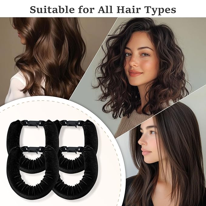 Heatless Hair Curler Set – 4PCS Velvet Overnight Blowout Rods for Heatless Curls, Jumbo Flexible Curling Rods to Sleep In, No Heat Curling Tools for Natural Waves and Curls Black