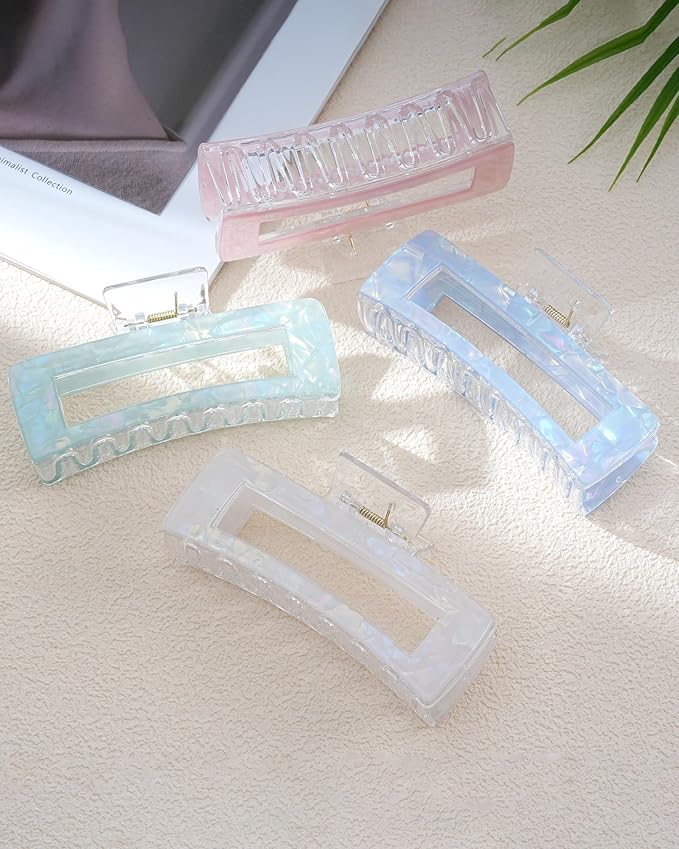 Molans 5Inch Large Hair Claw Clips 4 PCS for Women - Acrylic Hair Accessories for Thick Hair and Long Hair, Big Strong Durable Hair Applique, Oversized Non-slip Rectangle Butterfly Jaw Hair Clips