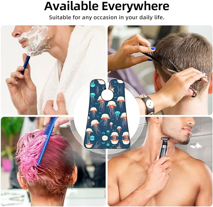 Jellyfish Pattern Print Beard Bib Shaving Apron, Beard Hair Trimming Cape Gift For Dad