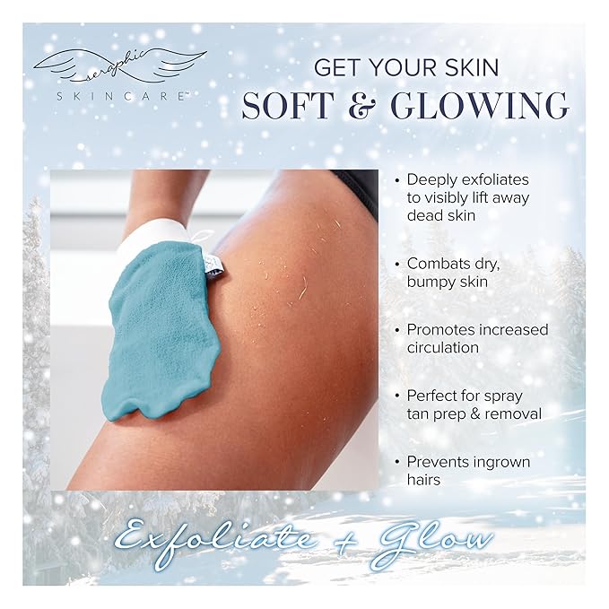 Seraphic Skincare Winter Glow Premium Exfoliating Mitt for Body 1pc – Exfoliating Glove & Body Scrubber for Shower Use, Deep Body Exfoliation, Dead Skin Removal & Self Tanner & Self Tanner Washcloth