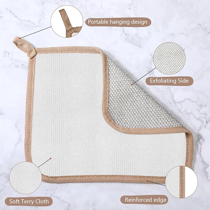 Tudomro 10 Pcs Exfoliating Washcloths Double Sided Man Wash Cloths Body Face Exfoliating Scrub Cloths for Shower Men Women(10.2 x 8.7 Inch,Gray)