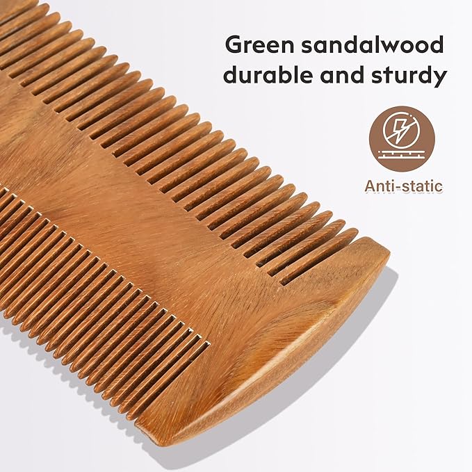 Onedor Handmade 100% Natural Green Sandalwood Wooden Comb for Men Hair, Beard, and Mustache Styling Pocket Comb With Leather Case