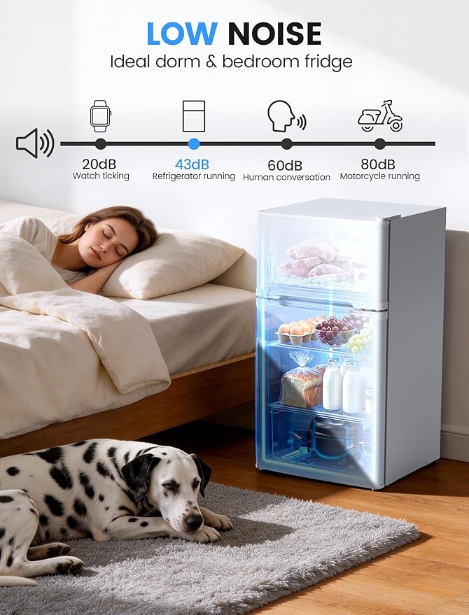 COWSAR 2.5 Cu.Ft Dorm Fridge with Freezer, Double Reversible Door Compact Refrigerator with 2 Removable Shelves, Commercial Drink Fridge for Bedroom, Office, Kitchen, Dorm, White