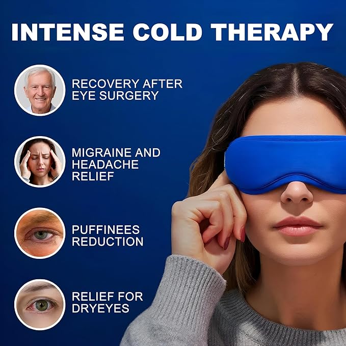 Contoured Ice Eye Mask for Puffy Eyes: Gel Cold Compress for Dark Circles, Sinus Pressure & Eye Fatigue, Reusable Cooling Therapy, Fits All Head Sizes, Daily Eye Care, Relaxation Beauty Gift, Blue