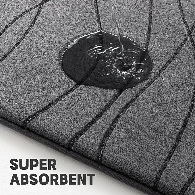 YIHOUSE Memory Foam Grey Bathroom Rug Sets 5 Piece, Ultra Absorbent Bath Mat for Bathroom - Non-Slip Machine Washable & Dry Quickly, 5 Piece Bathroom Mat Set, Dark Grey