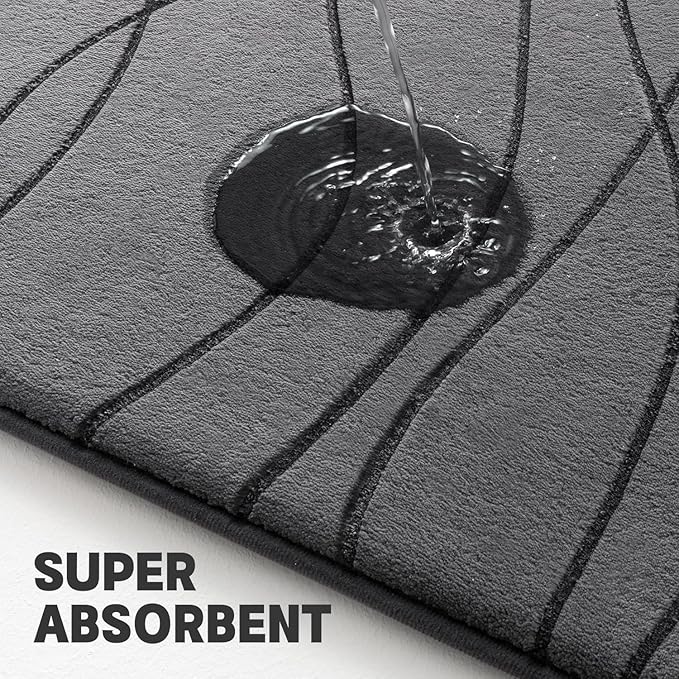 YIHOUSE Memory Foam Grey Bathroom Rug Sets 2 Piece, Ultra Absorbent Bath Mat for Bathroom - Non-Slip Machine Washable & Dry Quickly, 2 Piece Bathroom Mat Set, Dark Grey