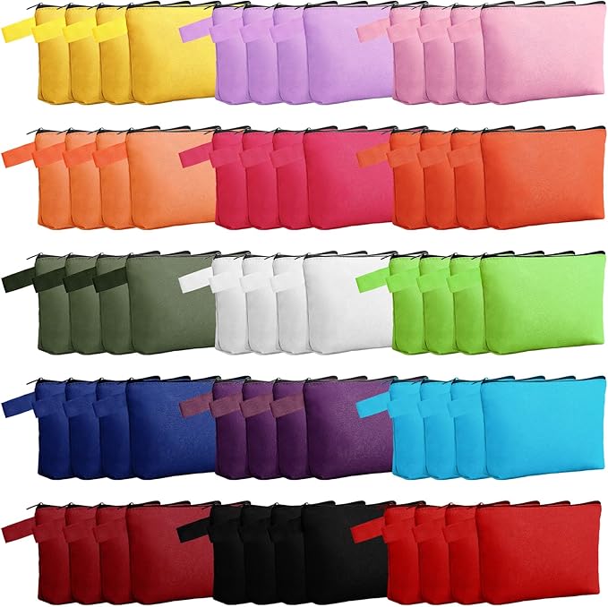 Reginary 60 Pcs Multicolor 60 Pieces Canvas Makeup Bags Bulk Portable Travel Cosmetic Pouch Multipurpose Blank Toiletry Bag with Zipper for Women DIY Craft (7.5 x 5 x 2 Inch)